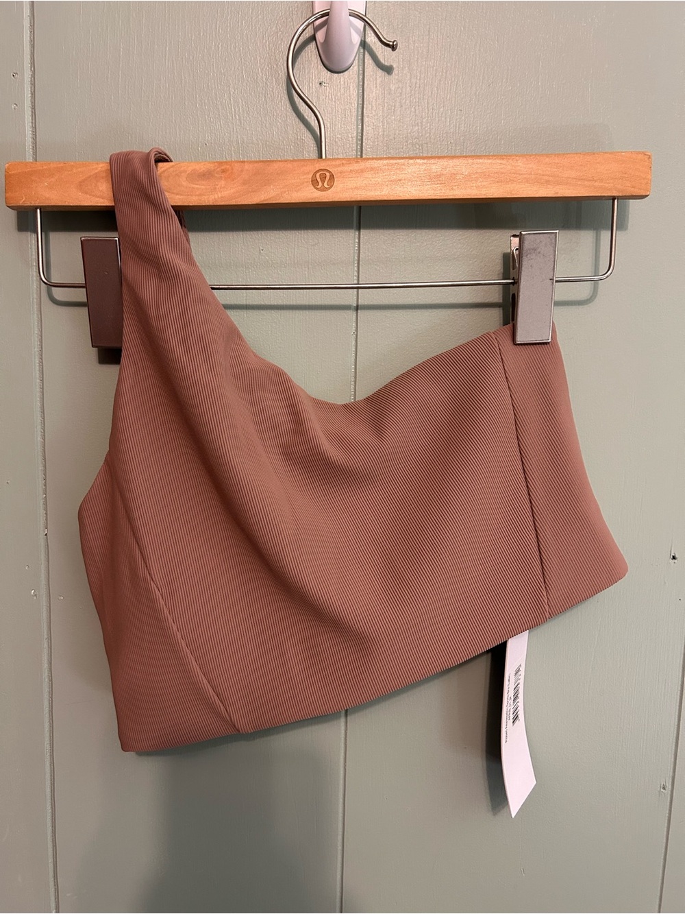 One-Shoulder Ribbed Sports Bra in Mauve